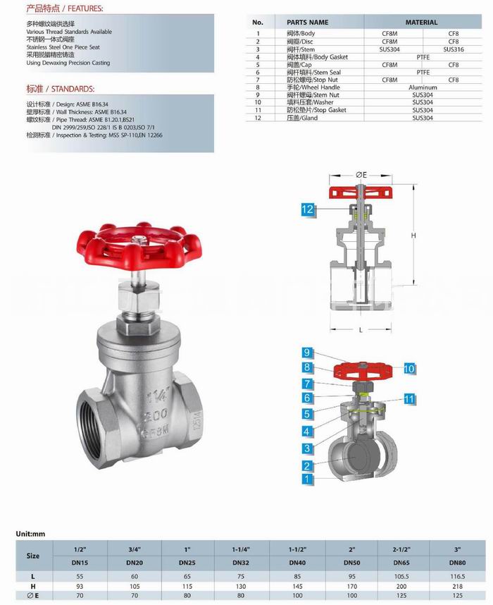 內(nèi)螺紋閘閥尺寸型號(hào)Z15W連接方式/BSP/BSPT/NPT不銹鋼內(nèi)螺紋閘閥(圖1) 內(nèi)螺紋閘閥尺寸型號(hào)Z15W連接方式/BSP/BSPT/NPT不銹鋼內(nèi)螺紋閘閥